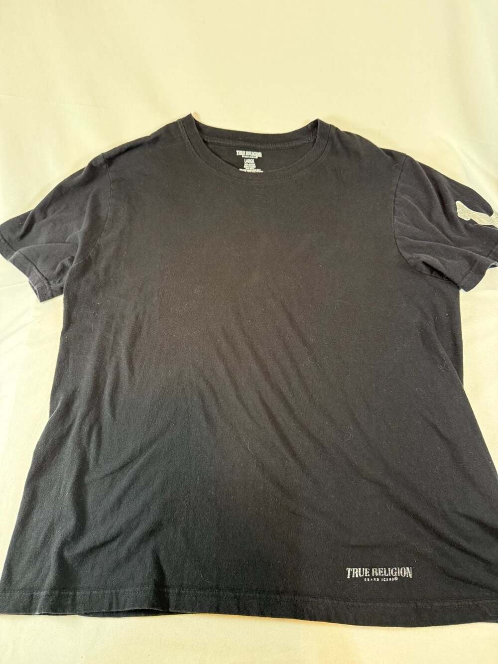 True Religion Men’s T-Shirt Size Large Black Silver Horseshoe Logo Cotton Tee S